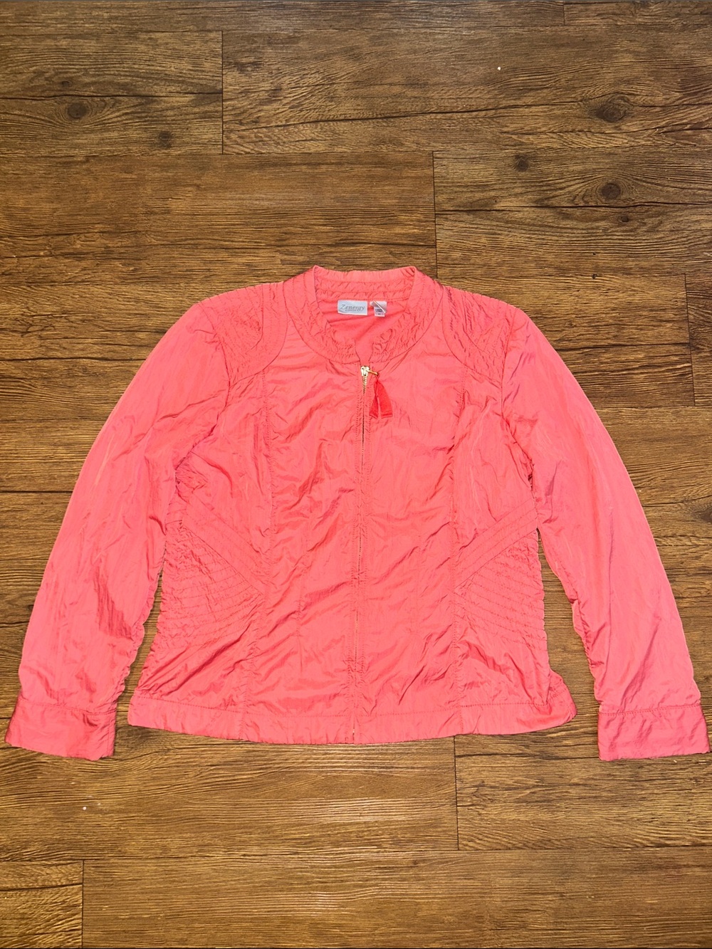 Zenergy by Chico's Coral Color Full Zip Windbreaker Jacket Womens Sz 2